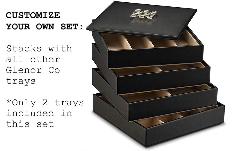 Glenor Co Jewelry Organizer Tray - Set of 2 - Stackable Empty 2 Inch Deep Jewelry Storage Trays w/o dividers - Display on Dresser or Drawer - Compatible with Other Trays - Black - Image 4